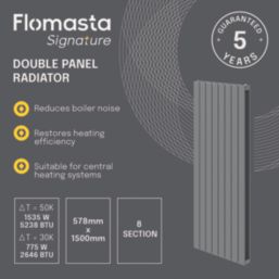 Flomasta  1500mm x 578mm 5237BTU Silver Vertical Designer Radiator