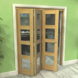 Green & Taylor  3-Door 4-Clear Light Unfinished Oak Wooden Shaker Internal Bi-Fold Door 2060mm x 1674mm