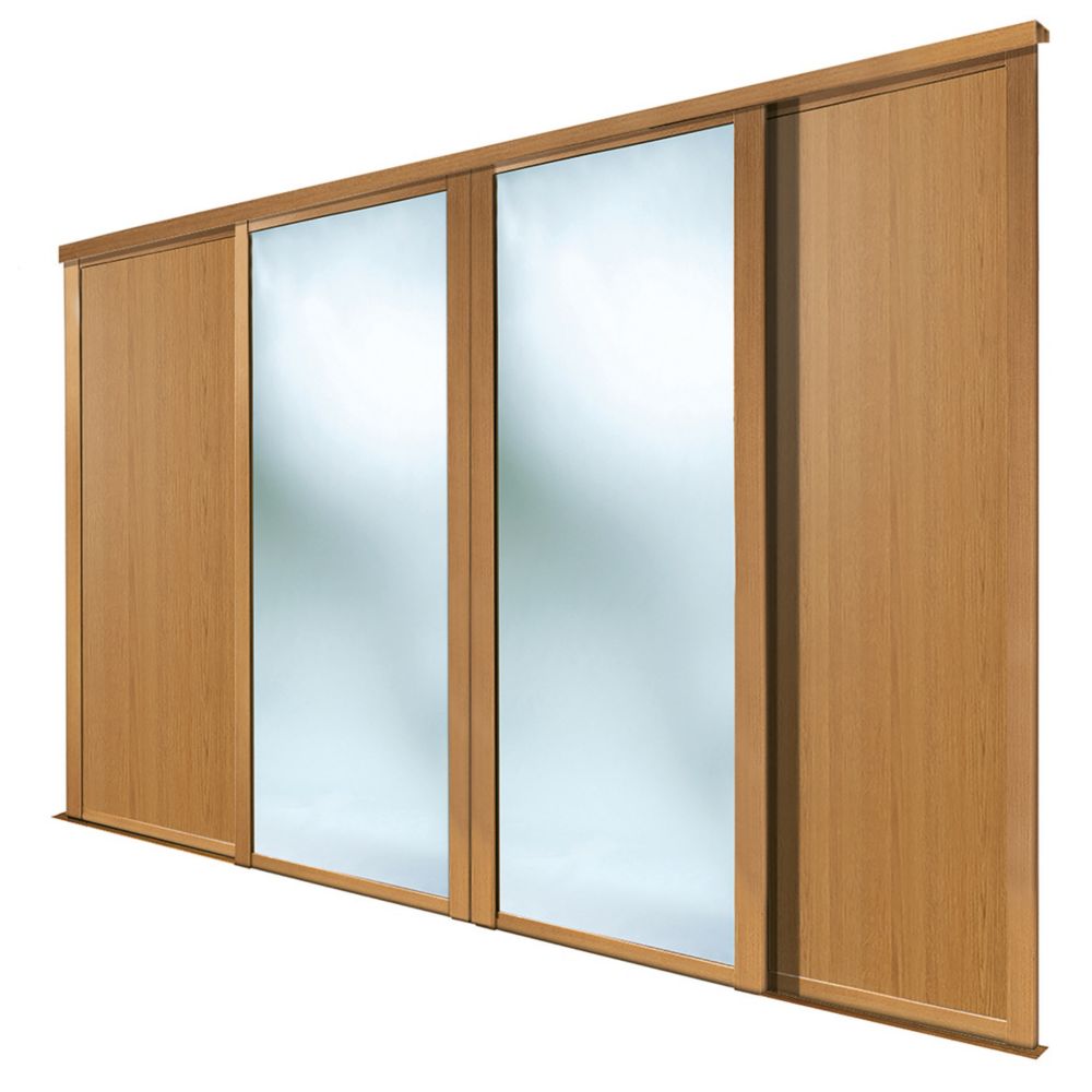 Spacepro Shaker 4 Door Sliding Wardrobe Door Kit Oak Frame Oak Mirror Panel 2898mm X 2260mm 