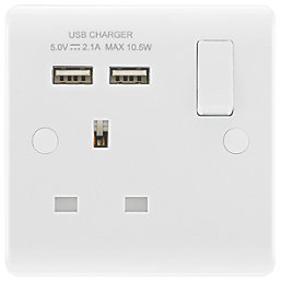 LAP  13A 1-Gang SP Switched Socket + 2.1A 2-Outlet Type A USB Charger White