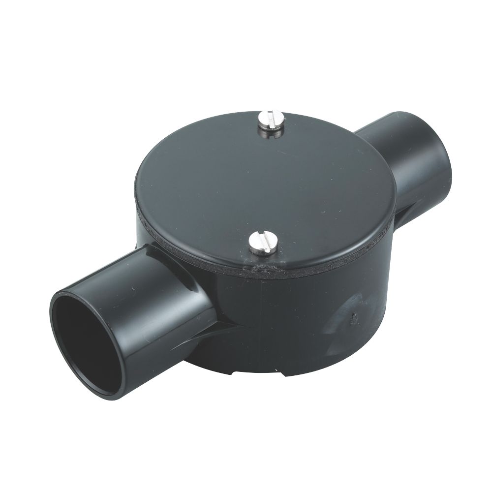 Tower 2 Way 25mm Through Box Black | Plastic Conduit | Screwfix.com