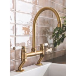 Streame by Abode ACT3038 Traditional Deck Mounted Bridge Mixer Antique Brass