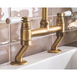 Streame by Abode ACT3038 Traditional Deck Mounted Bridge Mixer Antique Brass