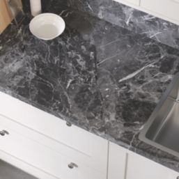 Wilsonart  Matt Black Marble Effect Laminate Worktop 3000mm x 600mm x 38mm