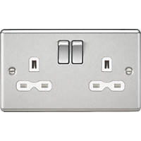 Knightsbridge CL9BCW 13A 2-Gang DP Switched Double Socket Brushed Chrome  with White Inserts