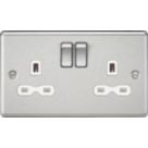 Knightsbridge  13A 2-Gang DP Switched Double Socket Brushed Chrome  with White Inserts