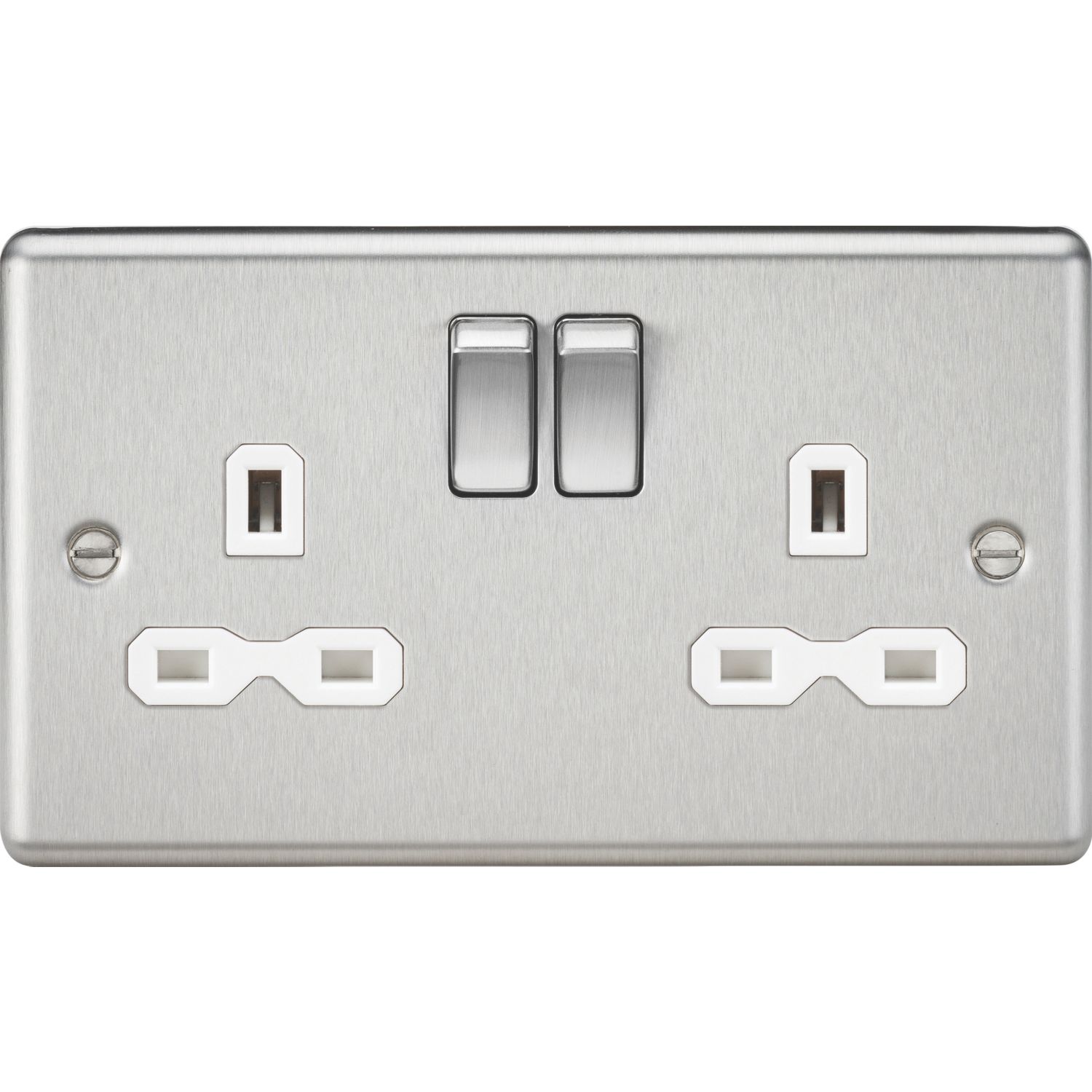 Knightsbridge 13A 2-Gang DP Switched Double Socket Brushed Chrome with White Inserts (881TY)