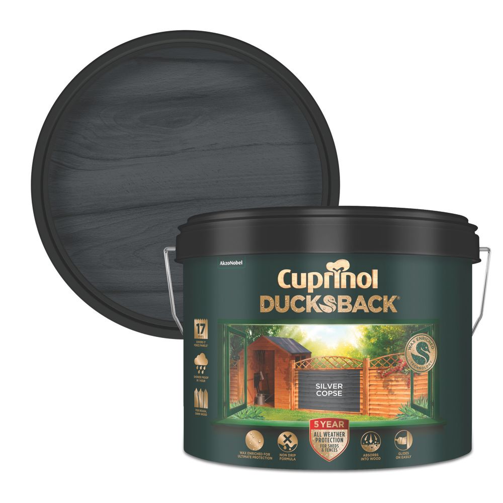 Cuprinol 5-Year Ducksback Water-Based Fence Treatment Silver Copse 9Ltr