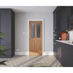 Victorian 2-Frosted Light Unfinished Oak Wooden 2-Panel Internal Door 2040mm x 726mm