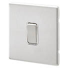 MK Aspect 10AX 1-Gang 2-Way Switch   Brushed Stainless Steel with White Inserts