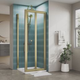 ETAL  Framed Square Bi-Fold Door Shower Enclosure & Tray  Brushed Brass 790mm x 790mm x 1940mm