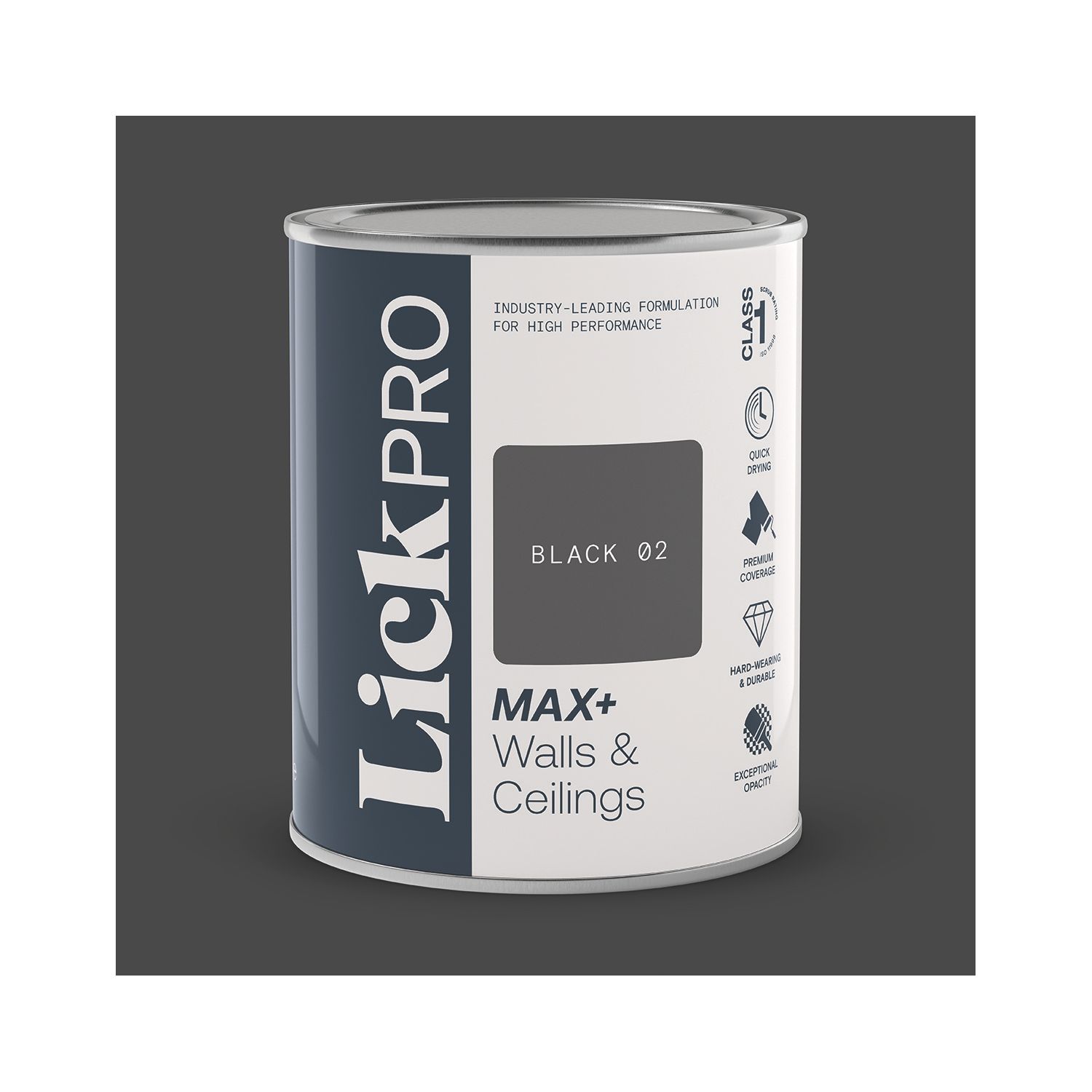 LickPro Max+ 1Ltr Black 02 Matt Emulsion Paint (882TM)