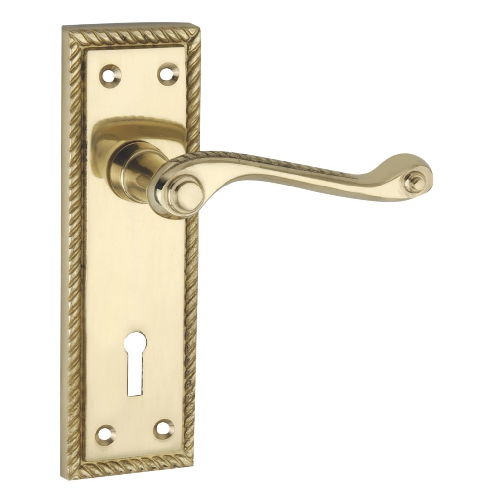 Smith & Locke Fire Rated Lock Door Handles Pair Polished Brass Screwfix