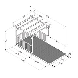 Forest Ultima 16' x 8' (Nominal) Flat Pergola & Decking Kit with 3 x Balustrades & Canopy