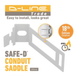 D-Line Pre-Galvanised Steel Safe-D Conduit Saddles 20mm White 100 Pack