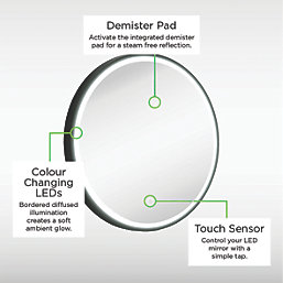 Sensio Frontier Round Illuminated Bathroom Mirror Black With 1615lm LED Light 600mm x 600mm