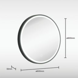 Sensio Frontier Round Illuminated Bathroom Mirror Black With 1615lm LED Light 600mm x 600mm