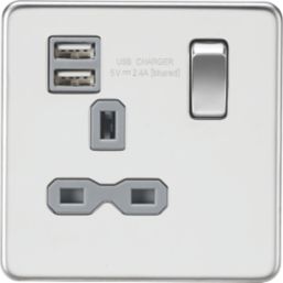 Knightsbridge  13A 1-Gang SP Switched Socket + 2.1A 12W 2-Outlet Type A USB Charger Polished Chrome with Colour-Matched Inserts