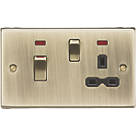 Knightsbridge  45 & 13A 2-Gang DP Cooker Switch & 13A DP Switched Socket Antique Brass with LED with Black Inserts