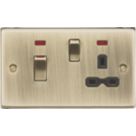 Knightsbridge  45A 2-Gang DP Cooker Switch & 13A DP Switched Socket Antique Brass with LED with Black Inserts