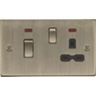 Knightsbridge  45A 2-Gang DP Cooker Switch & 13A DP Switched Socket Antique Brass with LED with Black Inserts