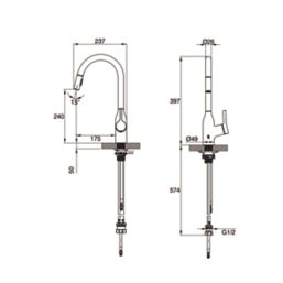Clearwater Amelio AML10BB Battery-Powered Sensor Tap with Twin Spray Pull-Out  Brushed Brass PVD