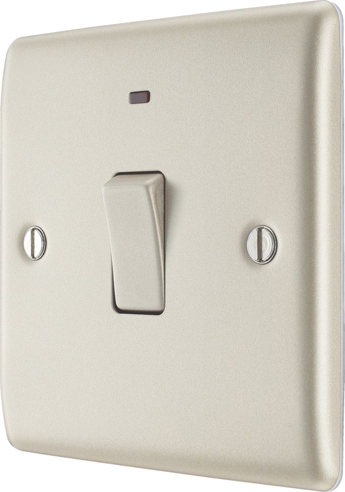 British General Nexus Metal 20A 1-Gang 2-Pole Control Switch Pearl Nickel with LED with Colour-Matched Inserts