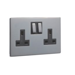 LAP  13A 2-Gang DP Switched Plug Socket Black Nickel  with Black Inserts