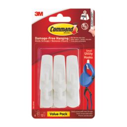 Command White Self-Adhesive Utility Hooks Small 6 Pack - Screwfix