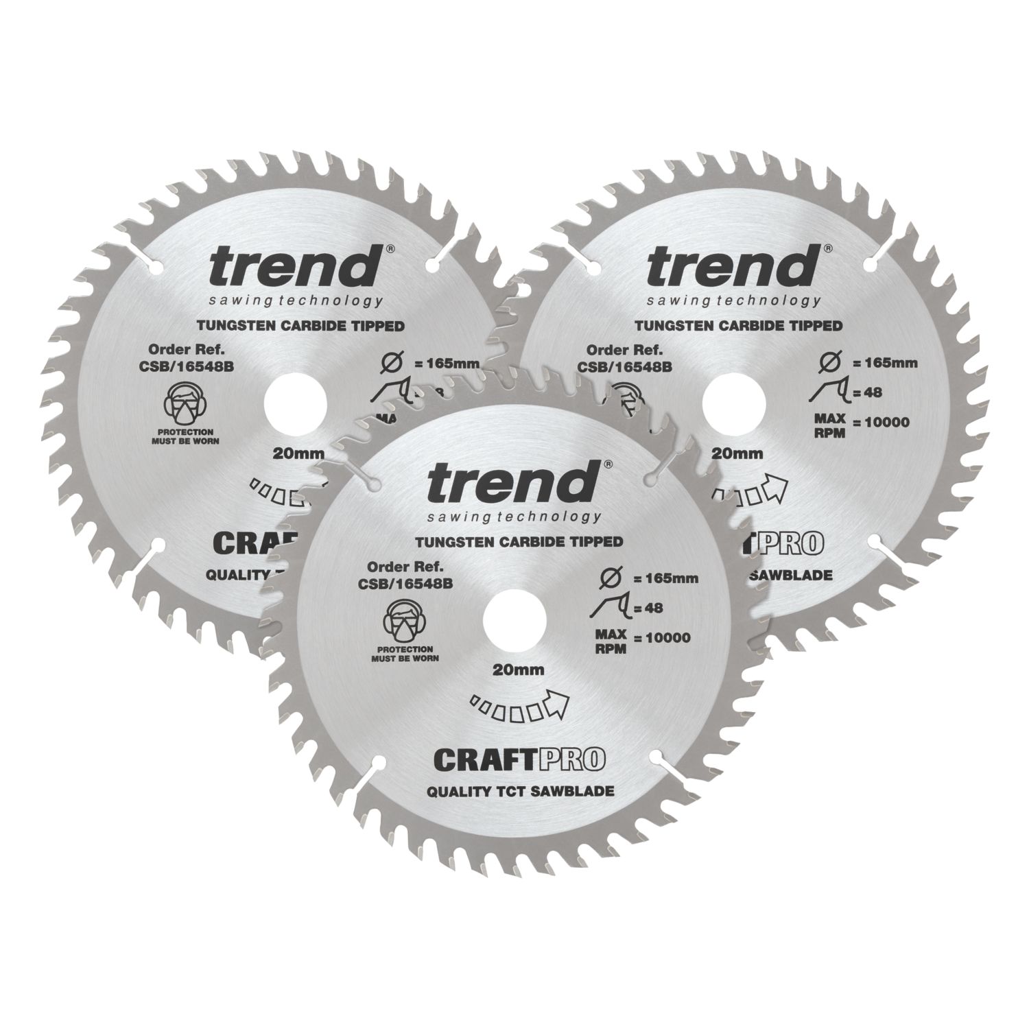 Trend CSB/165/3PK/A Wood TCT Circular Saw Blades 165mm x 20mm 48T 3 Pack (885HT)