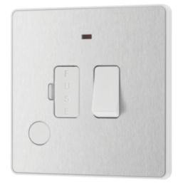 British General Evolve 13A Switched Fused Spur with LED Brushed Steel with White Inserts