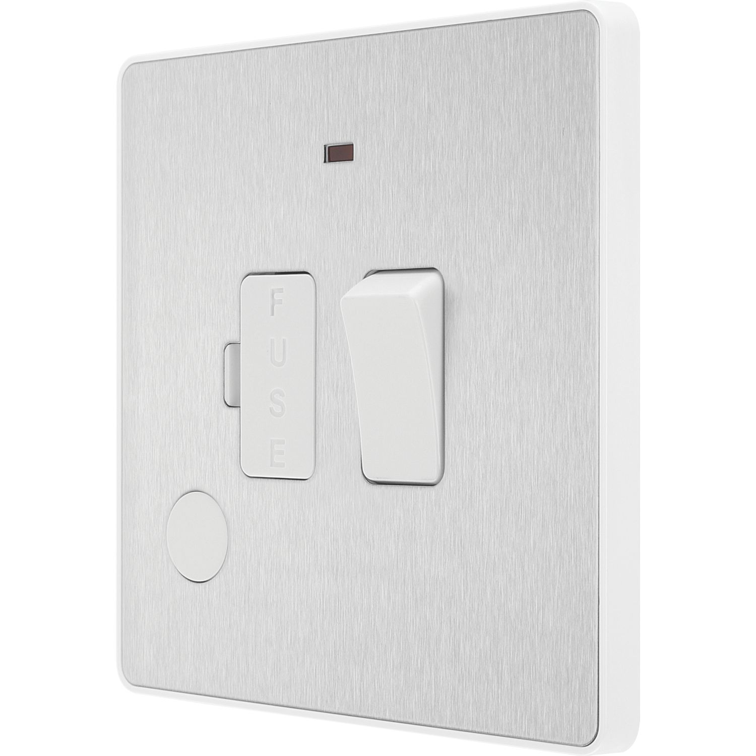 British General Evolve 13A Switched Fused Spur with LED Brushed Steel with White Inserts (885PX)