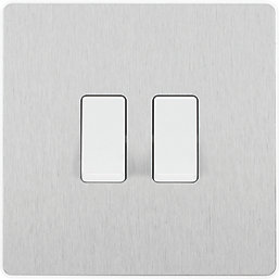 British General Evolve 20 A  16AX 2-Gang 2-Way Light Switch  Brushed Steel with White Inserts