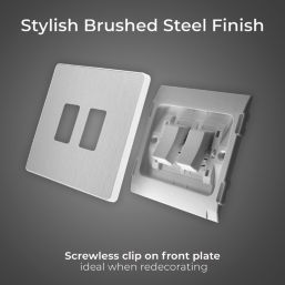 British General Evolve 20A 16AX 2-Gang 2-Way Light Switch  Brushed Steel with White Inserts