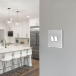 British General Evolve 20A 16AX 2-Gang 2-Way Light Switch  Brushed Steel with White Inserts