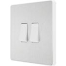 British General Evolve 20 A  16AX 2-Gang 2-Way Light Switch  Brushed Steel with White Inserts