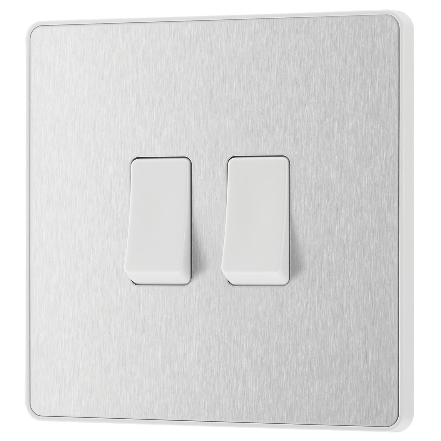 British General Evolve 20A 16AX 2-Gang 2-Way Light Switch Brushed Steel with White Inserts (885PY)