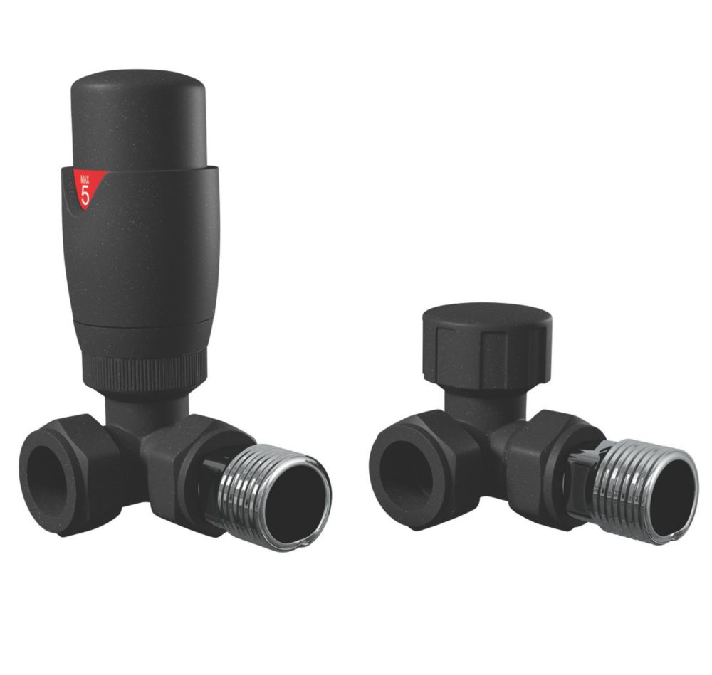Cassellie  Anthracite Angled Thermostatic TRV & Lockshield  15mm x 1/2"