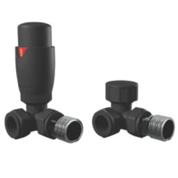 ETAL Danva 15mm x 1/2" Anthracite Angled & L/S Modern Thermostatic Radiator Valve & Lockshield