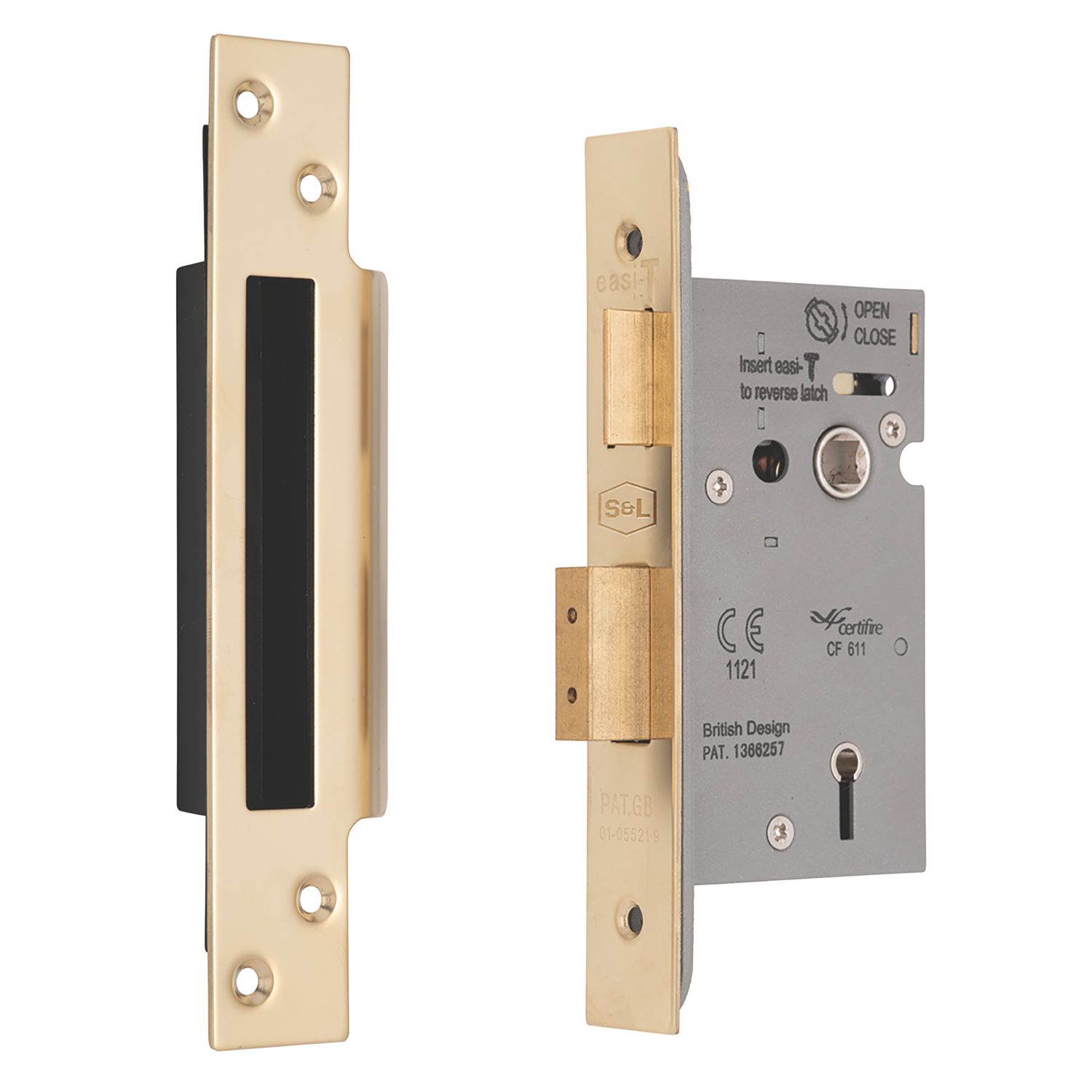 Smith & Locke Fire Rated 5 Lever Polished Brass Architectural Sash Lock 65mm Case - 44mm Backset (886PX)