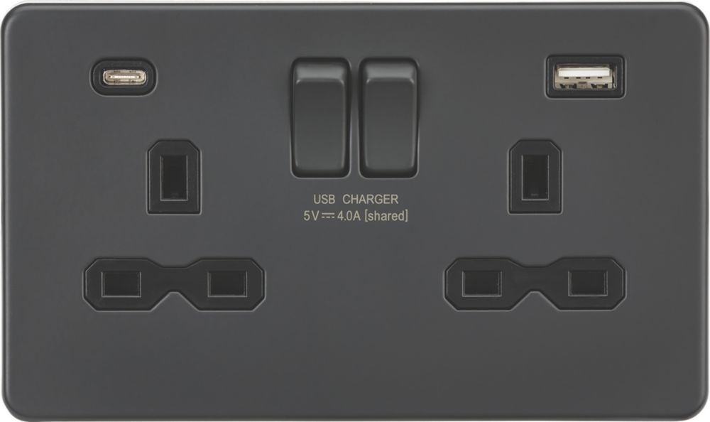 Knightsbridge 13A 2-Gang SP Switched Socket + 4.0A 20W 2-Outlet Type A ...