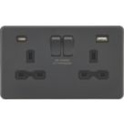 Knightsbridge  13A 2-Gang SP Switched Socket + 4.0A 20W 2-Outlet Type A & C USB Charger Anthracite with Black Inserts