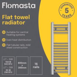 Flomasta 800mm x 300mm 543BTU Chrome Flat  Towel Radiator