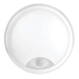 4lite Pylus Outdoor Round LED Bulkhead Wall Light With PIR Sensor White 12.5W 1100lm