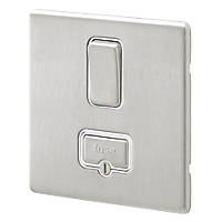 MK Aspect 13A Switched Fused Spur  Brushed Stainless Steel with White Inserts