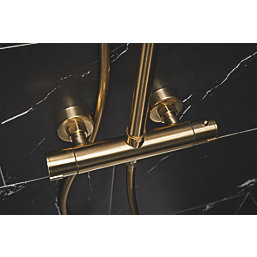 Highlife Bathrooms Spey Rear-Fed Exposed Brushed Brass Thermostatic Shower