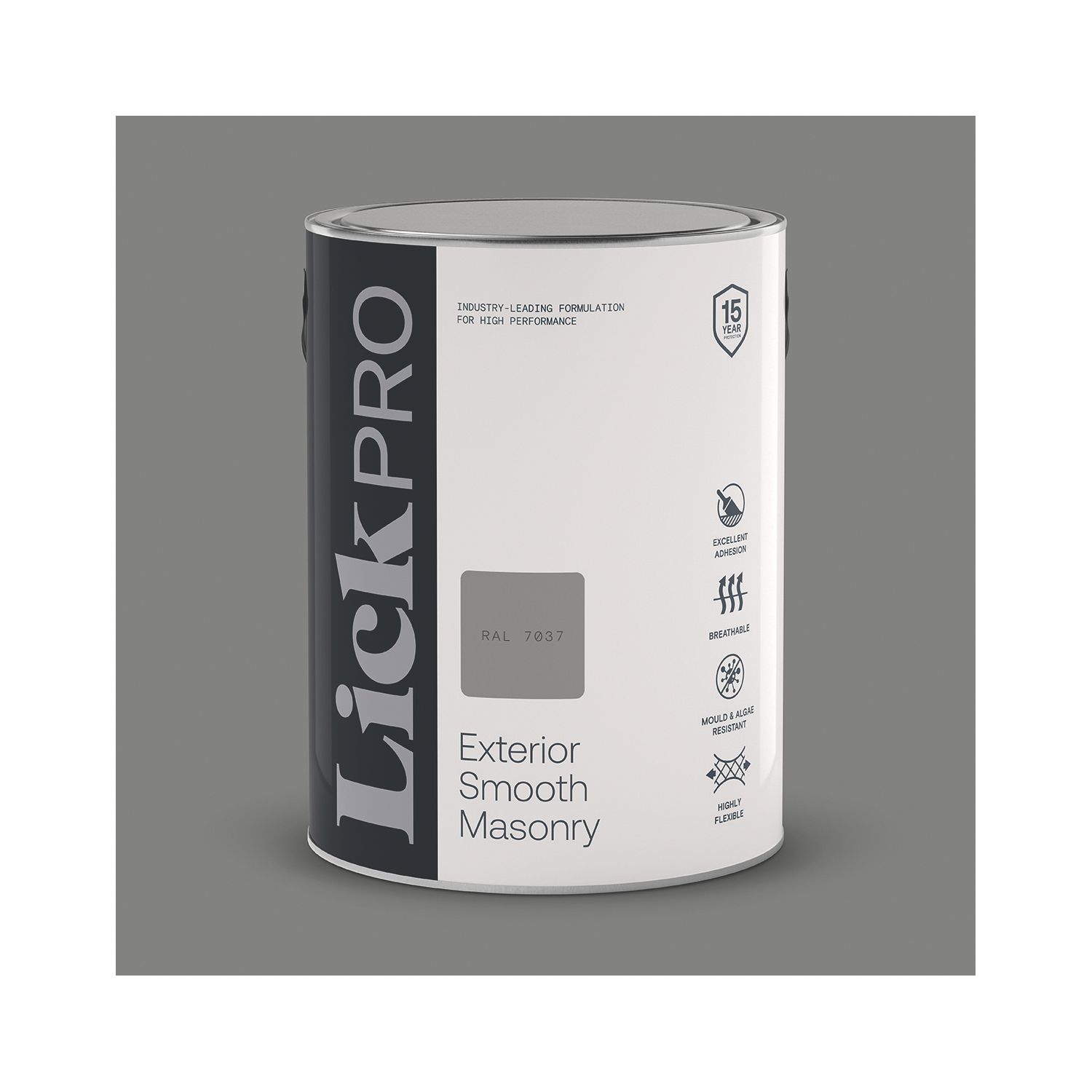 LickPro 5Ltr Smooth Grey RAL 7037 Masonry Paint (888TM)