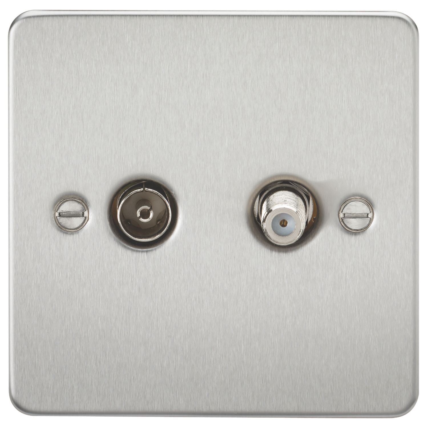 Knightsbridge 2-Gang Isolated Coaxial TV & F-Type Satellite Socket Brushed Chrome (888VF)