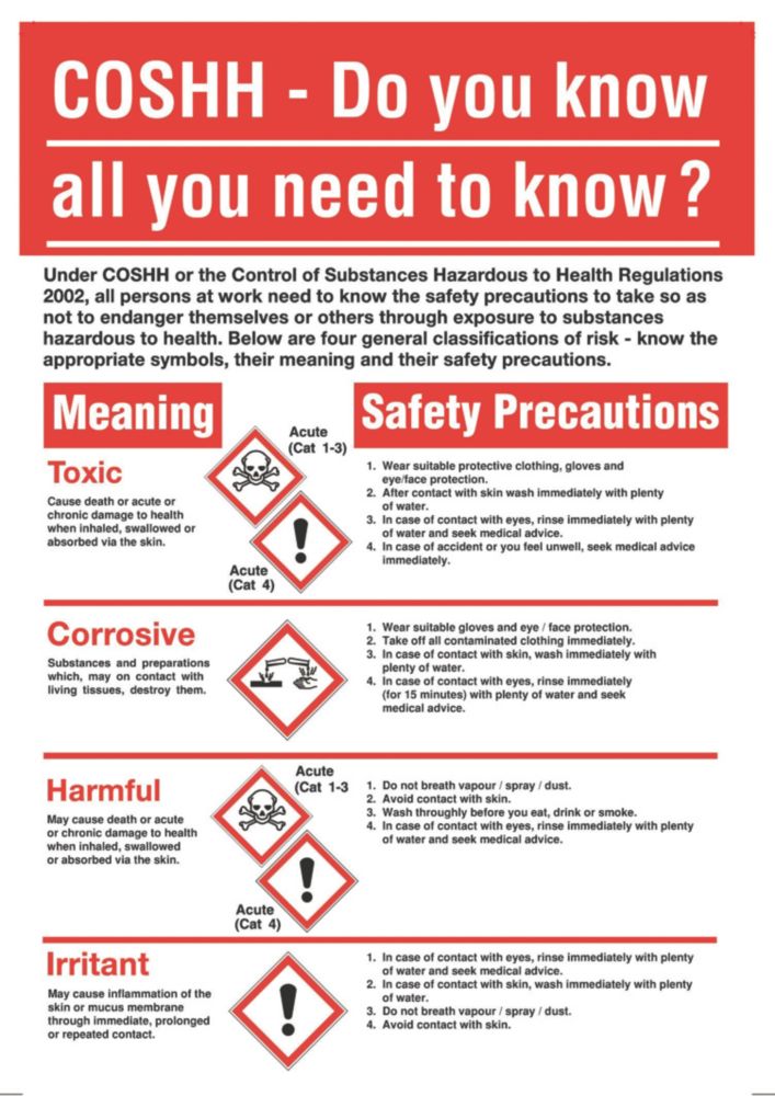 COSHH Safety Poster 600mm x 420mm - Screwfix