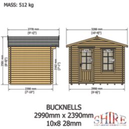 Shire Bucknells 10' x 8' (Nominal) Apex Timber Log Cabin